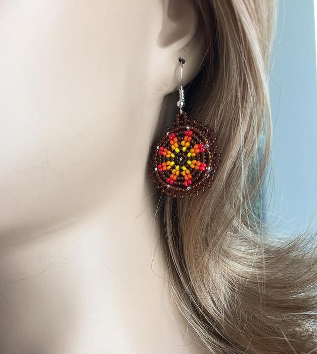 Handmade Beaded Cute Round Brown earrings [E-60-SB-23]