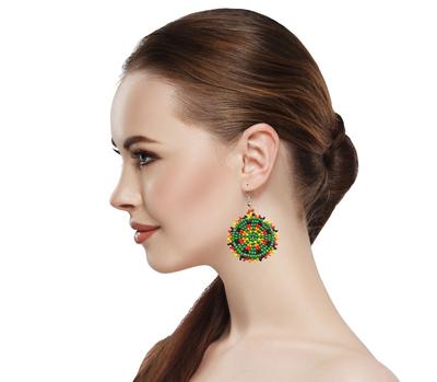 Handmade Beaded Cute Round Green earrings [E-60-SB-9]