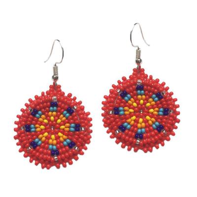 Handmade Beaded Cute Round Red earrings [E-60-SB-10]