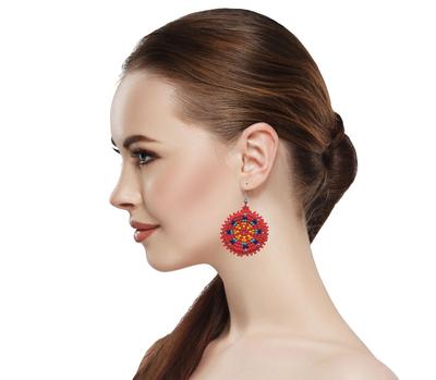 Handmade Beaded Cute Round Red earrings [E-60-SB-10]