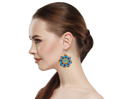 Handmade Beaded Cute Round Turquoise Blue earrings [E-60-SB-1]