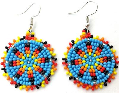 Handmade Beaded Cute Round Turquoise Blue earrings [E-60-SB-1]