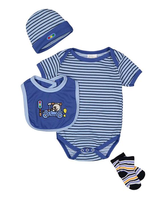 Newborn 4 Piece Outfit with Bib Gift Set - Driving Puppy - 0-6 Months