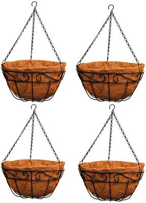 Ashman Metal Hanging Planter Basket with Coco Coir Liner Round Wire Plant Holder Chain Porch Decor Flower Pots Hanger Garden Decoration Indoor Outdoor Watering Hanging Baskets