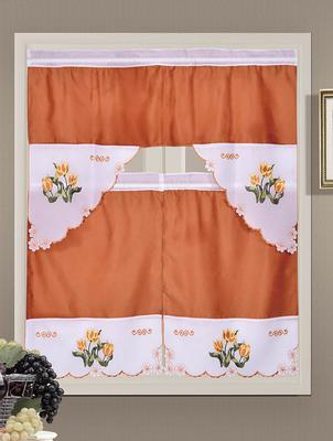 Embroidered Rod Pocket Window Tiers & Swag Valance Sets in 8 Designs: Butterfly, Chef, Dhalia, Girasol, Giselle, Mariposas, Rooster, & Strawberry