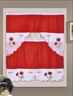 Embroidered Rod Pocket Window Tiers & Swag Valance Sets in 8 Designs: Butterfly, Chef, Dhalia, Girasol, Giselle, Mariposas, Rooster, & Strawberry