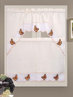 Embroidered Rod Pocket Window Tiers & Swag Valance Sets in 8 Designs: Butterfly, Chef, Dhalia, Girasol, Giselle, Mariposas, Rooster, & Strawberry