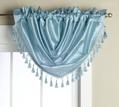 Elaine Faux Silk Waterfall Valance with Rod Pocket & Fringes. 47"W x 37"L