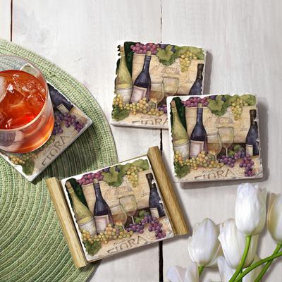 Wine Crates-4pk Square Coaster Set w/Holder-Single Image