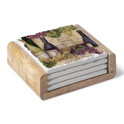 Wine Crates-4pk Square Coaster Set w/Holder-Single Image