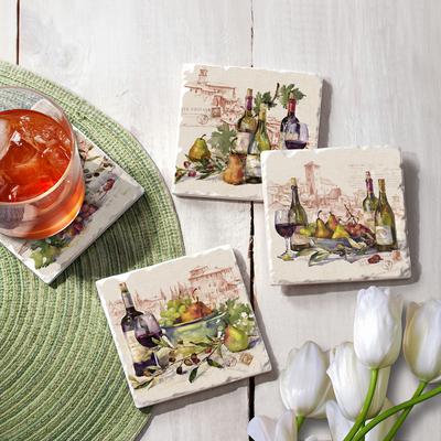 Wine Tableau-4 Pk Coasters-Asstd