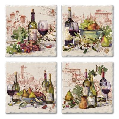 Wine Tableau-4 Pk Coasters-Asstd