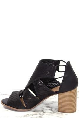 Perforated Peep Toe Chunky Heeled Bootie