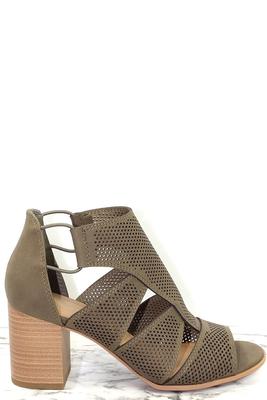 Perforated Peep Toe Chunky Heeled Bootie