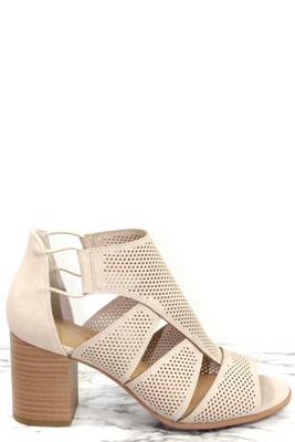 Perforated Peep Toe Chunky Heeled Bootie