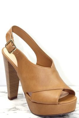 Peep Toe Crisscross Wooden Platform Heel