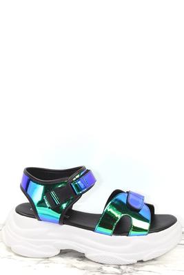 Hologram Snap Buckle Flatform Sandal