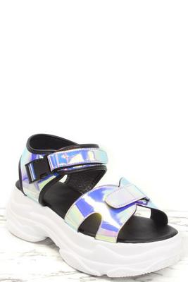 Hologram Snap Buckle Flatform Sandal