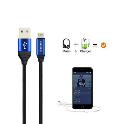 EC42P-IP-BU ESOULK 2.4A Premium USB Cable With Earphone Port (6ft/1.8M)