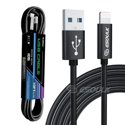 EC45L-IP-BK: Esoulk 10FT USB Cable For iPhone XS/XR/XS MAX 1.7A-Black