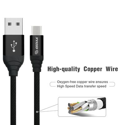 EC40P-TPC-BK: Esoulk 2A Heavy Duty Braided USB Cable 2M (6.6ft)Black