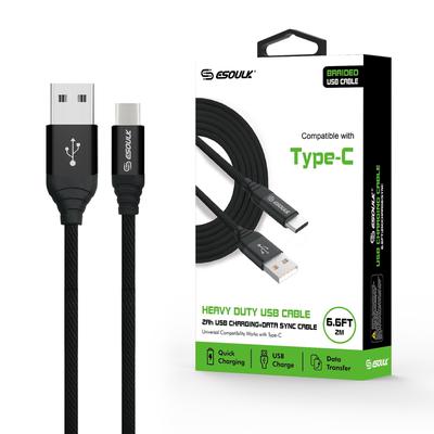 EC40P-TPC-BK: Esoulk 2A Heavy Duty Braided USB Cable 2M (6.6ft)Black