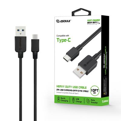 EC38P-TPC-BK: Esoulk 2A Heavy Duty USB Cable 3M (10ft)Black