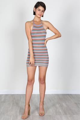 SEE THROUGH HALTER SWEATER DRESS