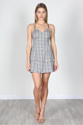 FLORAL PLAID DRESS