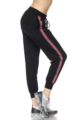 Red White Black Side Striped Drawstring Joggers