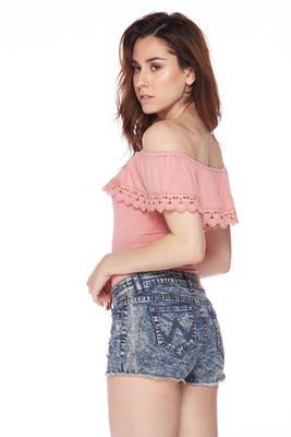 Lace Trim Accent Off Shoulder Flounce Bodysuit