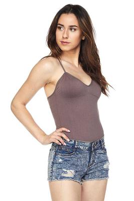 Solid Bodysuit with Criss Cross Detail