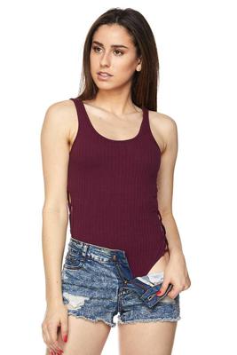 Ribbed Side Lattice Cut Bodysuit