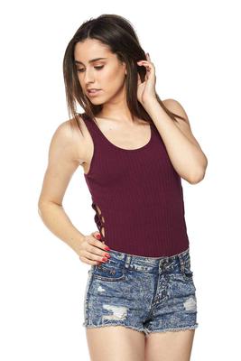 Ribbed Side Lattice Cut Bodysuit