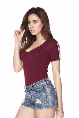 Solid Stripe Band Contrast Short Sleeve Bodysuit