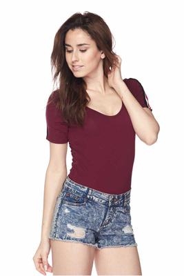 Solid Stripe Band Contrast Short Sleeve Bodysuit