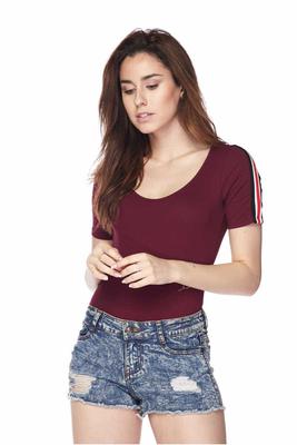 Solid Stripe Band Contrast Short Sleeve Bodysuit