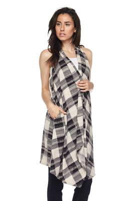 PLUS Plaid Print Hacci Knit Sleeveless Cardigan