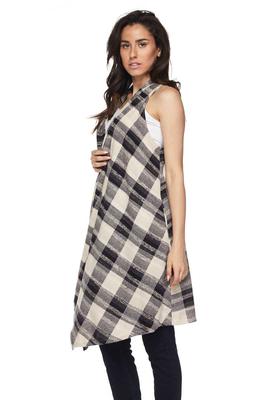 PLUS Plaid Print Hacci Knit Sleeveless Cardigan