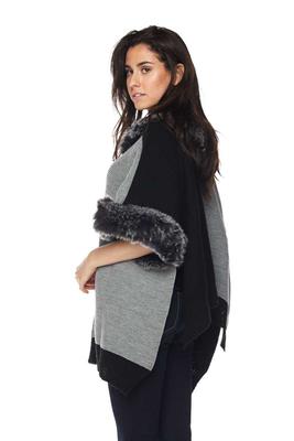 Color Contrast Poncho Sweater