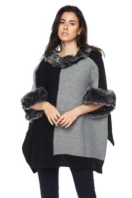 Color Contrast Poncho Sweater