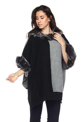 Color Contrast Poncho Sweater