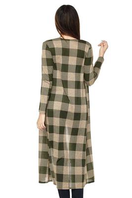 PLUS Open Front Checkered Print Knit Cardigan
