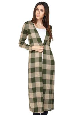 PLUS Open Front Checkered Print Knit Cardigan