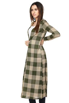 PLUS Open Front Checkered Print Knit Cardigan