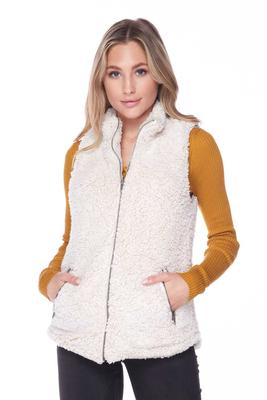 Solid Zipper Front Sherpa Fur Vest