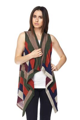 PLUS: Color Block Print Sleeveless Draped Hacci Cardigan