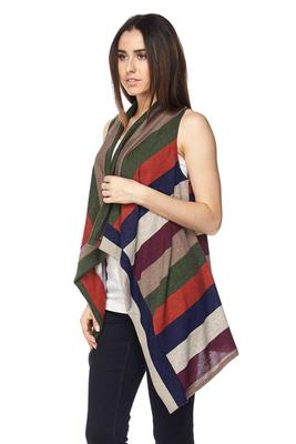 PLUS: Color Block Print Sleeveless Draped Hacci Cardigan