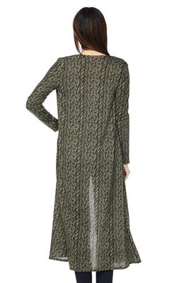 PLUS Open Front Cable Knit Print Long Cardigan