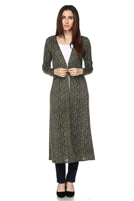 PLUS Open Front Cable Knit Print Long Cardigan